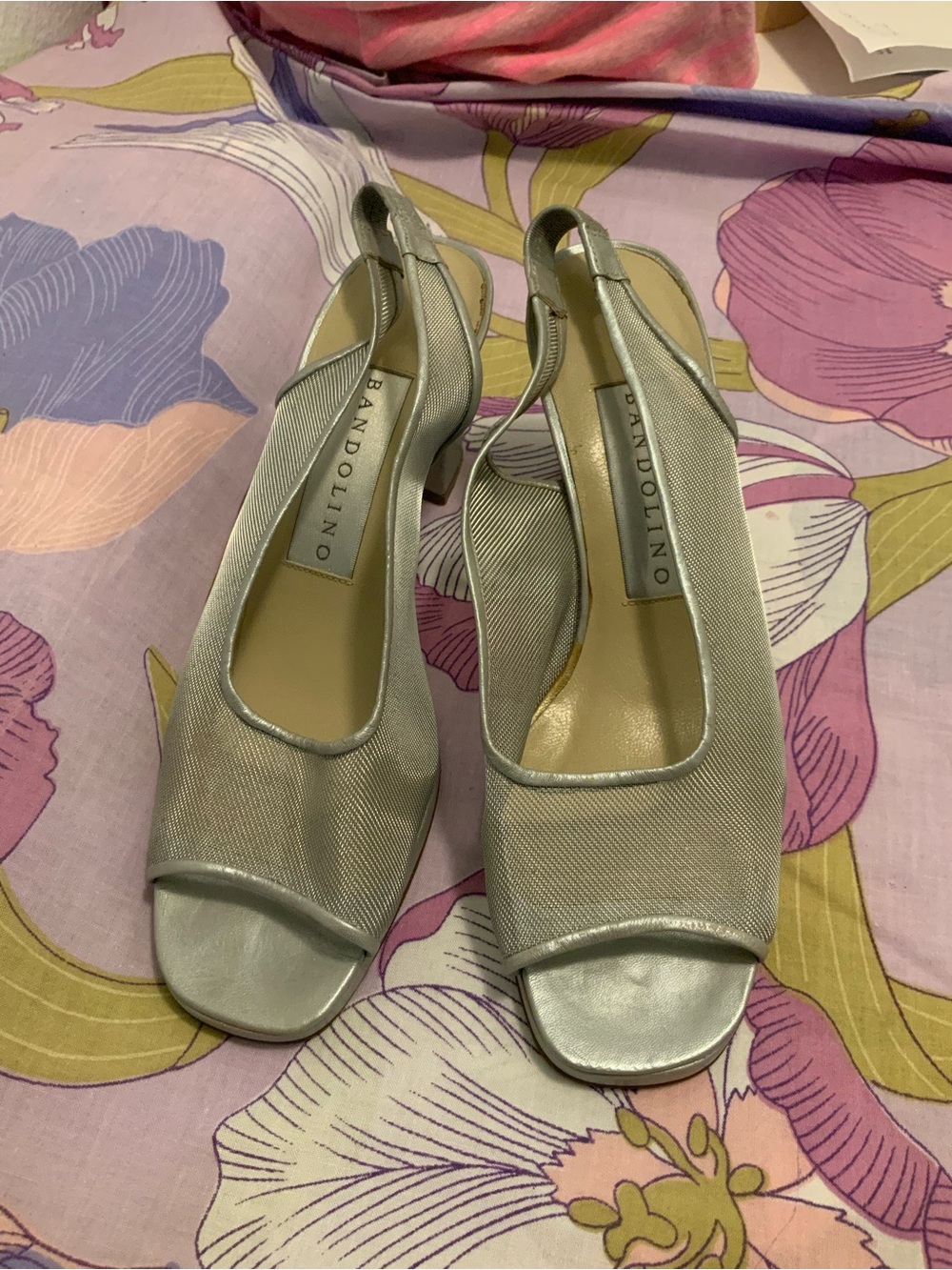 Bandolino Metallic Silver Slingback Peep-Toe Heels Sz 9